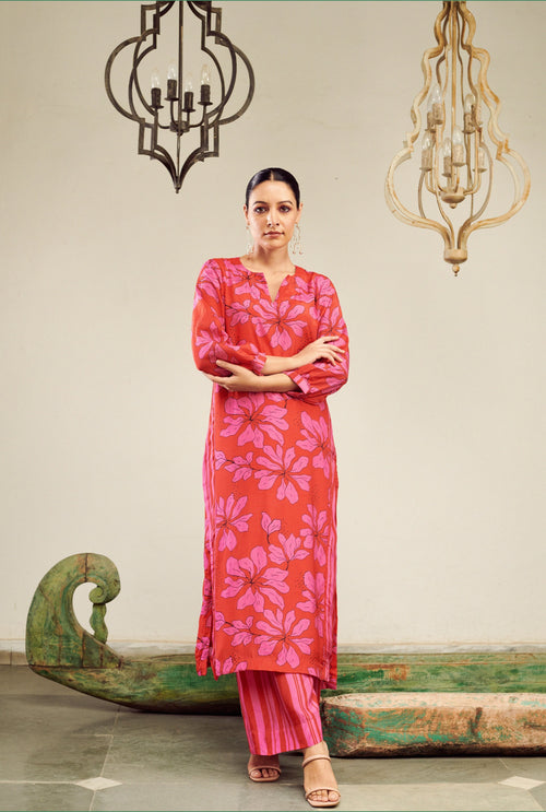 Summer Sorbet Pink Floral Kurta Set