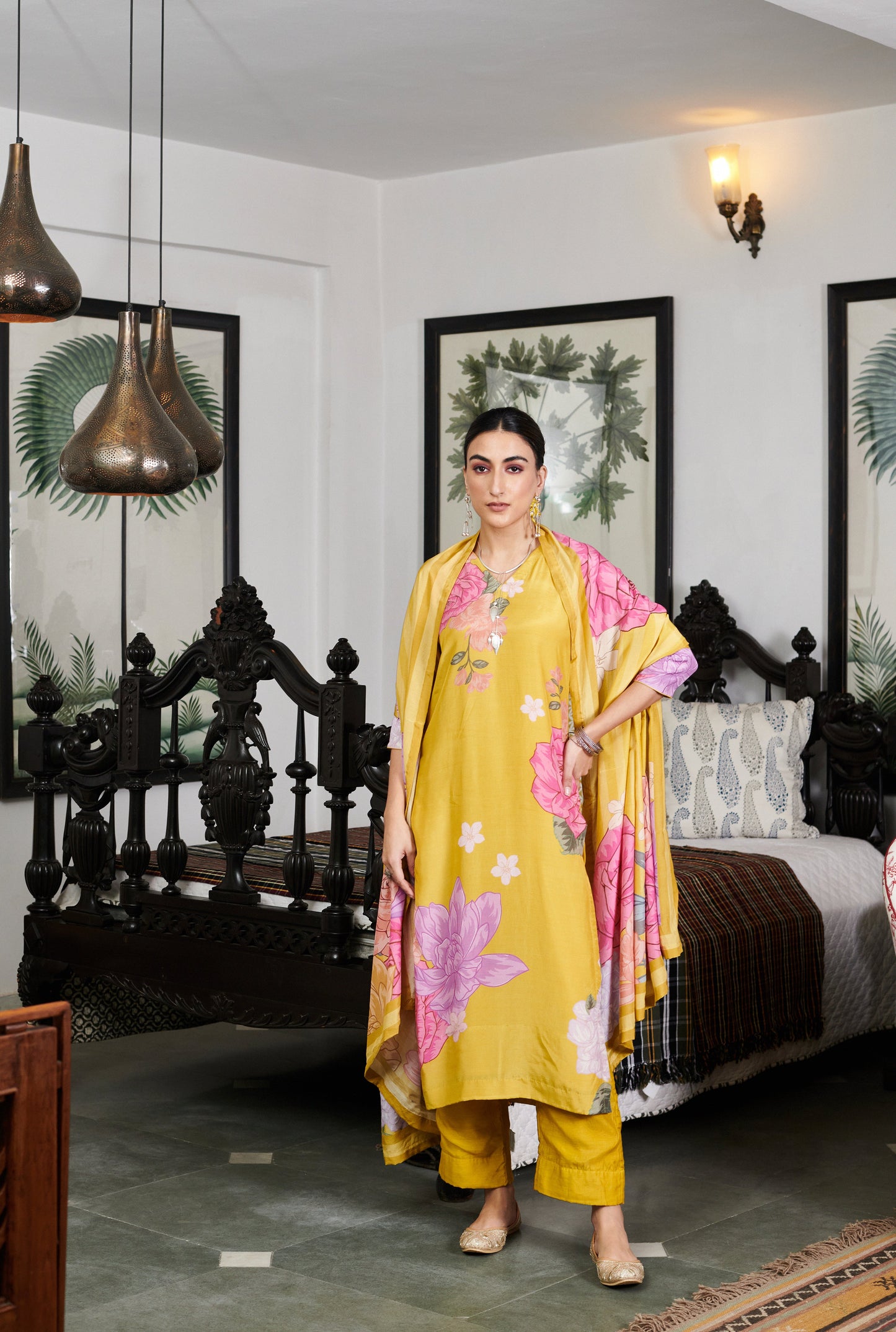 Nargis Nude Floral Kurta Set