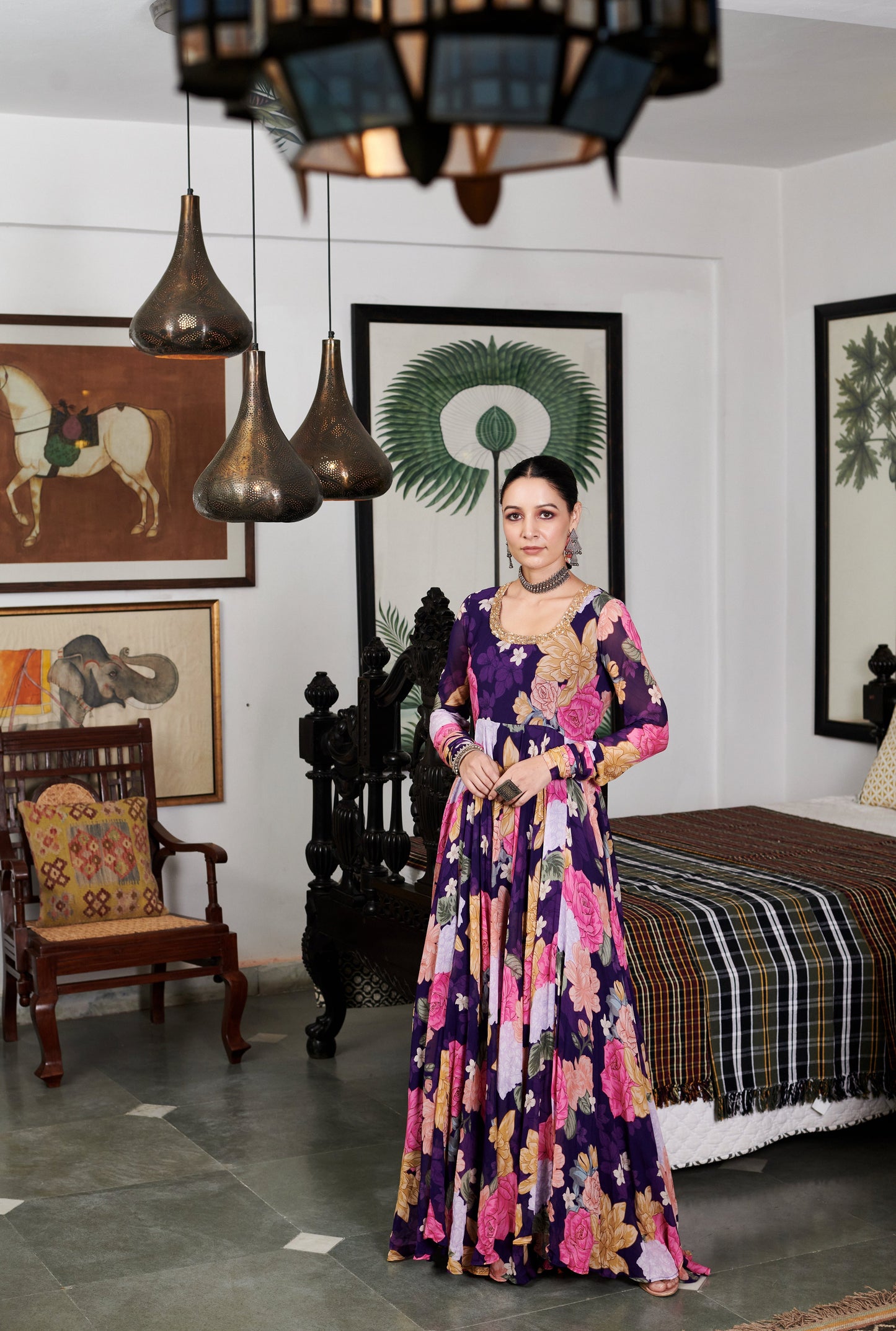 Nargis Mustard Floral Anarkali Set