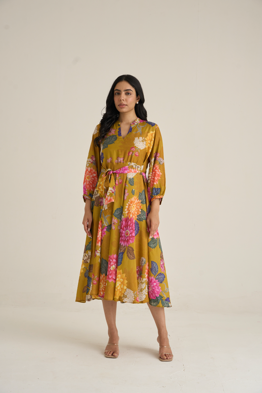 Sehar Floral Mustard Print Dress