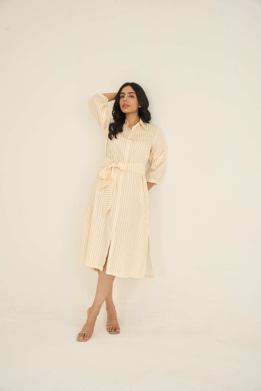 Sehar Yellow Midi Shirt Dress
