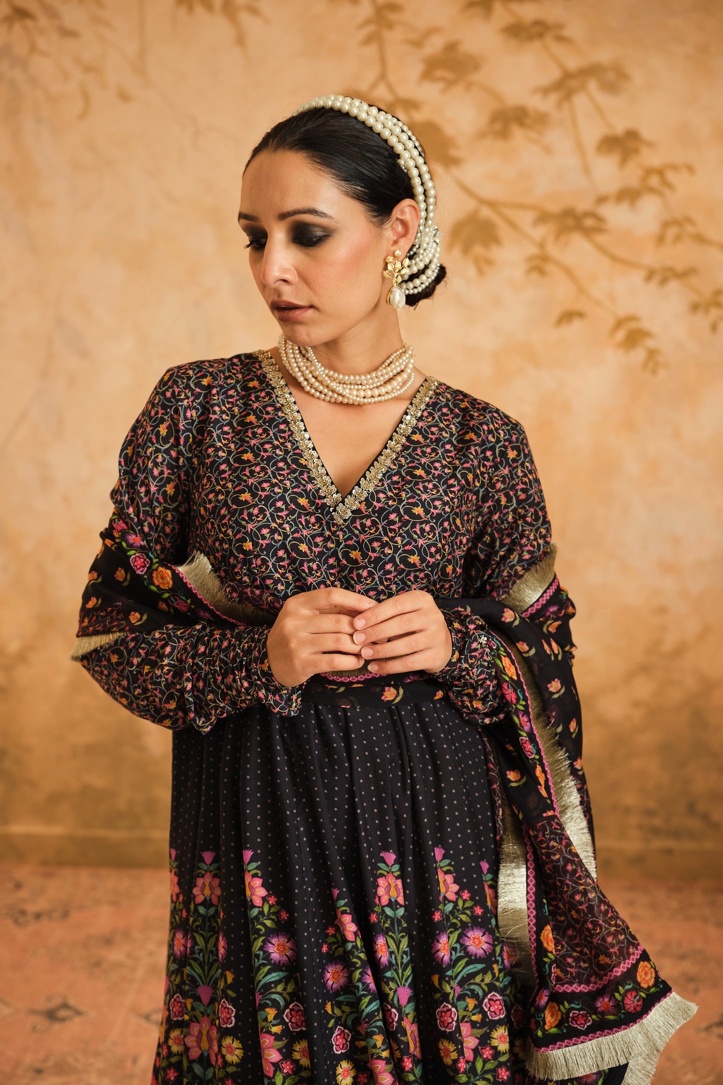 Raag floral placement White Anarkali