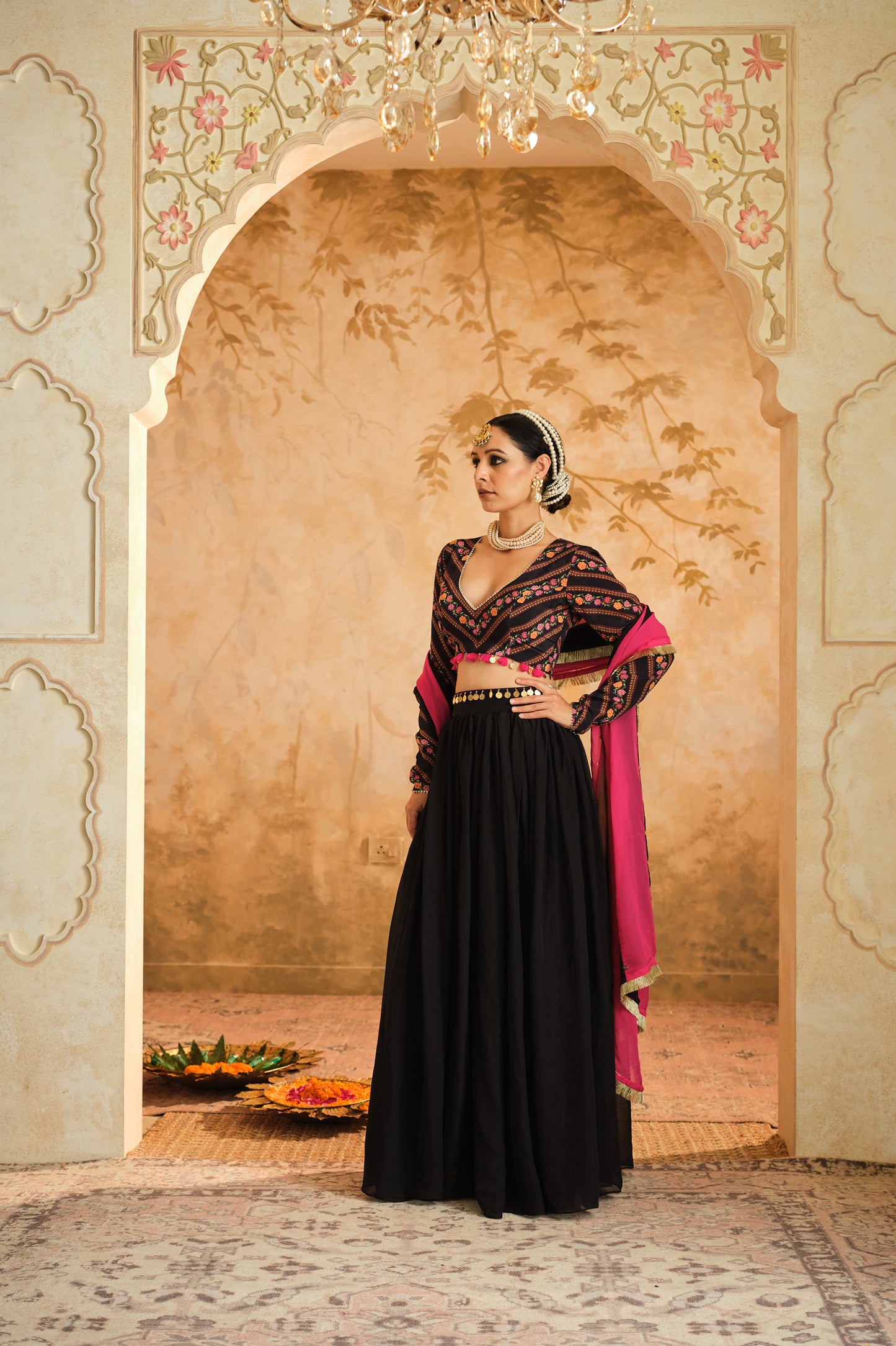 Raag Solid Bottle Green Lehenga Set