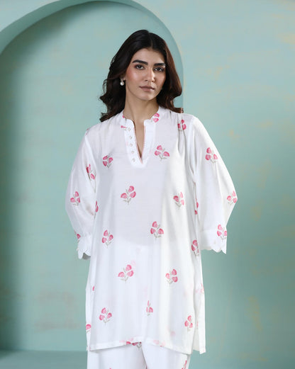 Saanjh: White Floral Digital Printed Cord Set