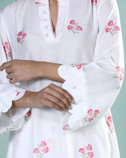 Saanjh: White Floral Digital Printed Cord Set