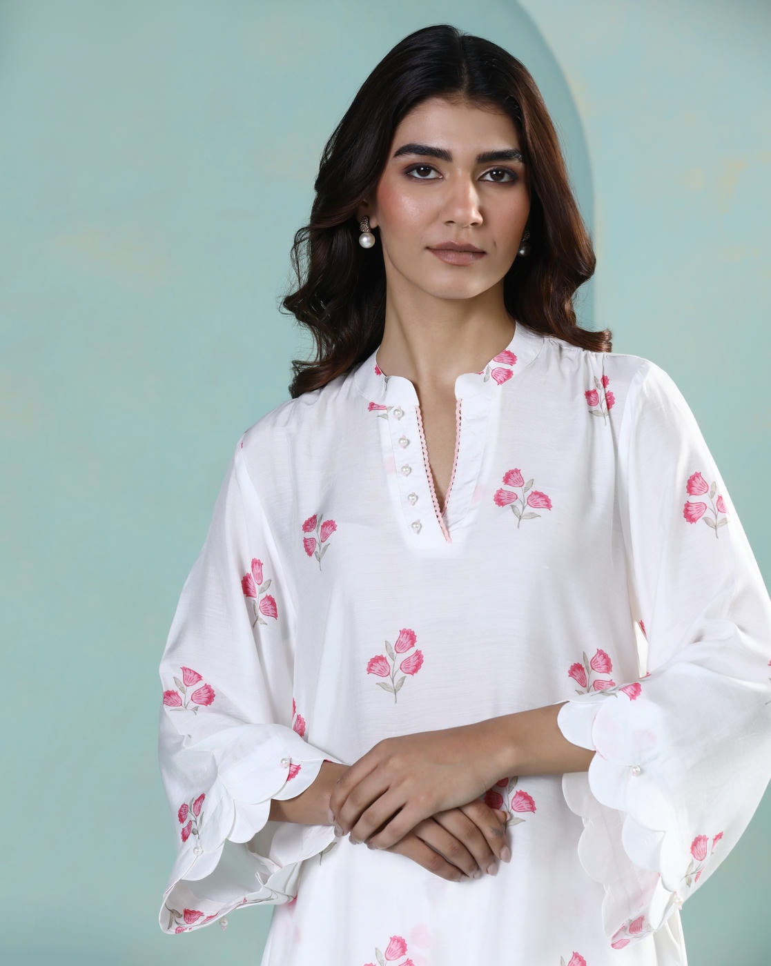 Saanjh: White Floral Digital Printed Cord Set