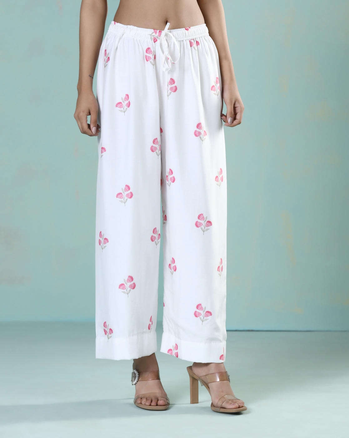 Saanjh: White Floral Digital Printed Cord Set