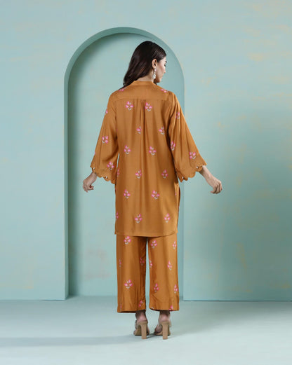 Saanjh: Mustard Floral Digital Printed Cord Set