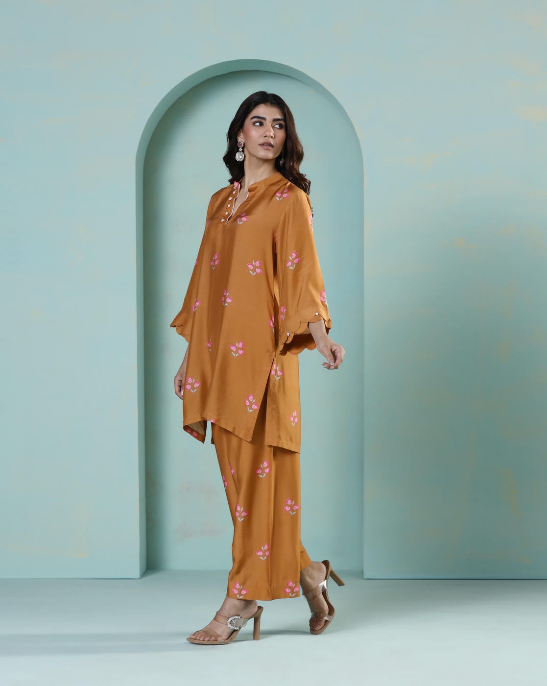 Saanjh: Mustard Floral Digital Printed Cord Set