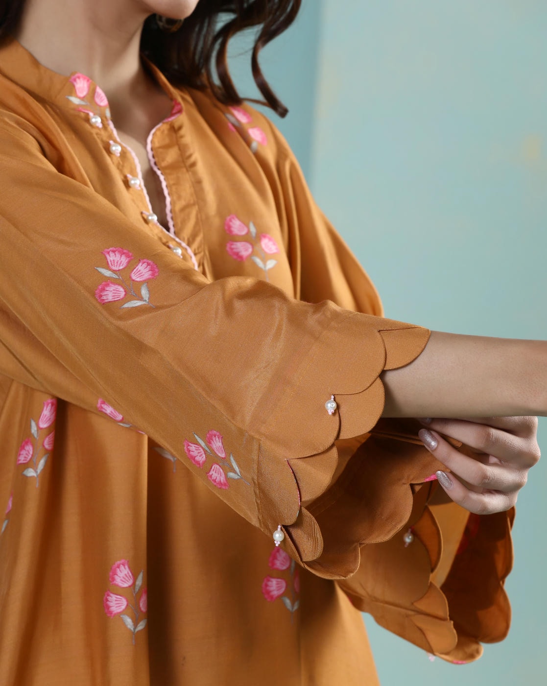 Saanjh: Mustard Floral Digital Printed Cord Set