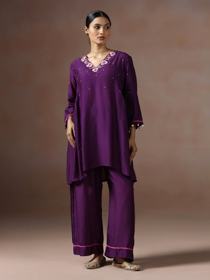 Saanjh: Purple Embroidred Cord Set