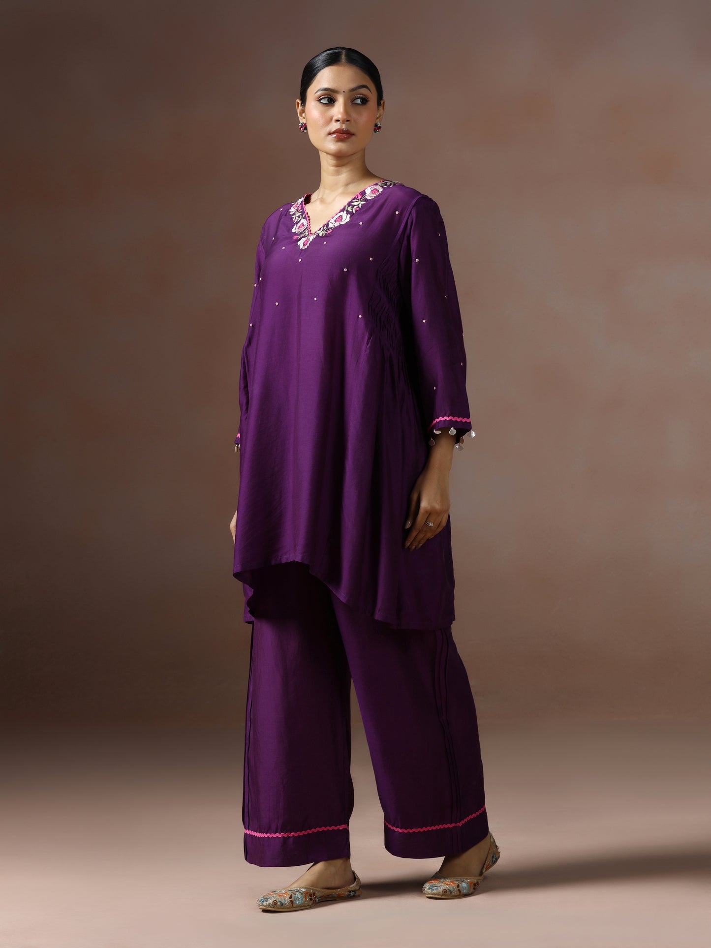 Saanjh: Purple Embroidred Cord Set