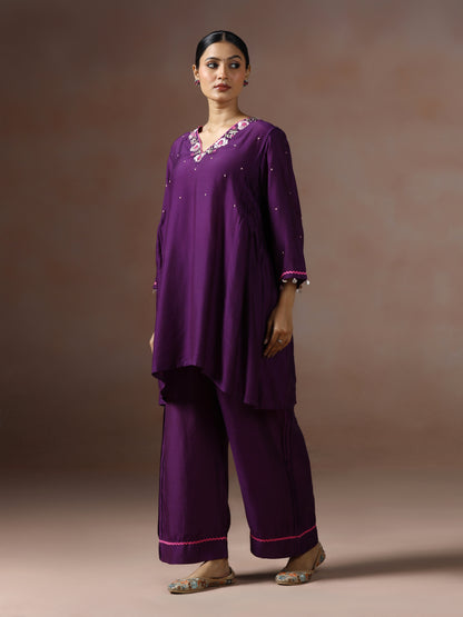 Saanjh: Purple Embroidred Cord Set