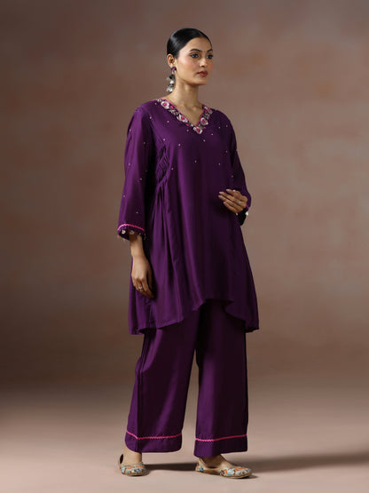 Saanjh: Purple Embroidred Cord Set