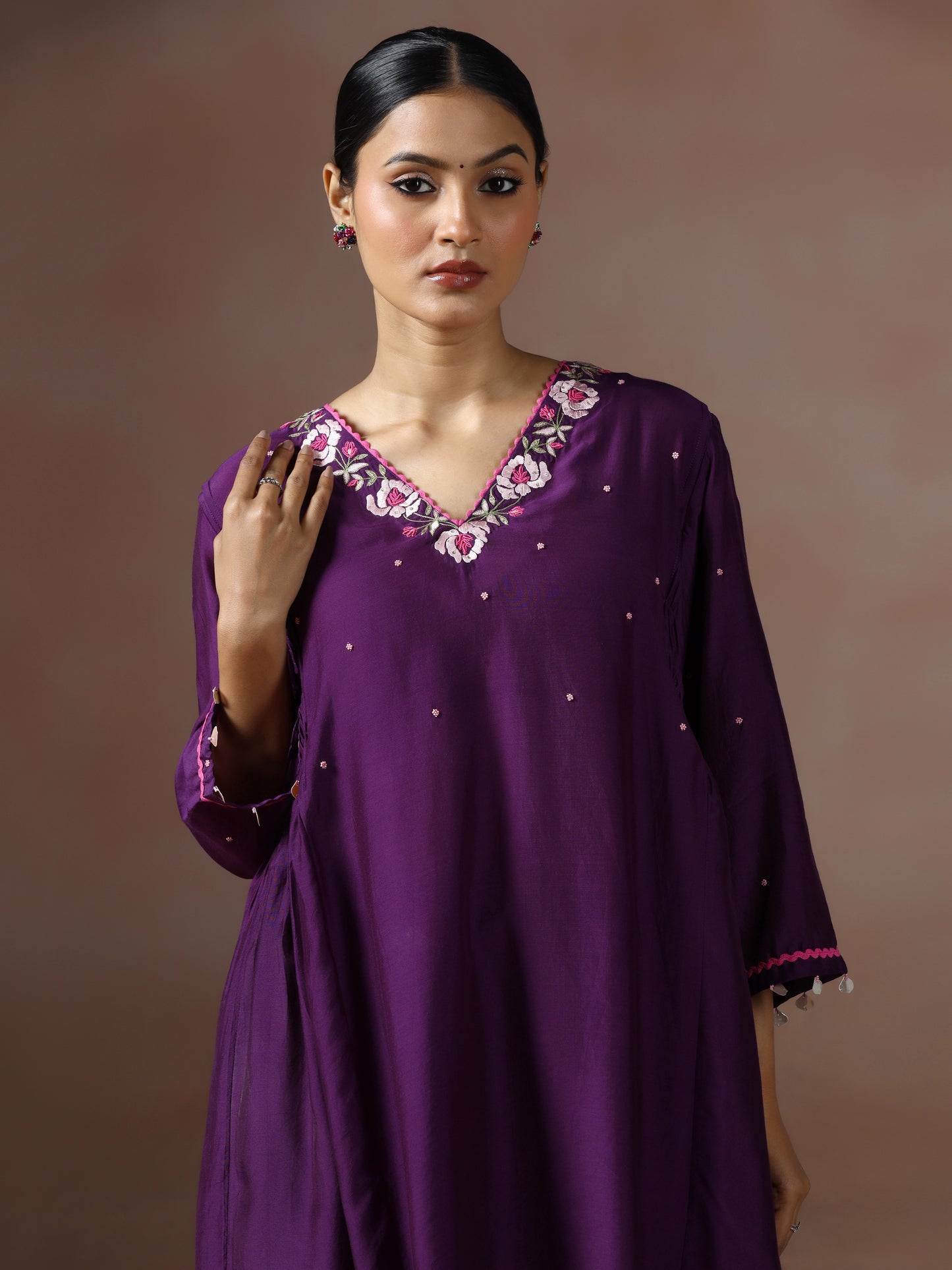 Saanjh: Purple Embroidred Cord Set