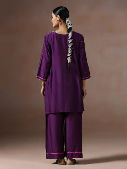 Saanjh: Purple Embroidred Cord Set