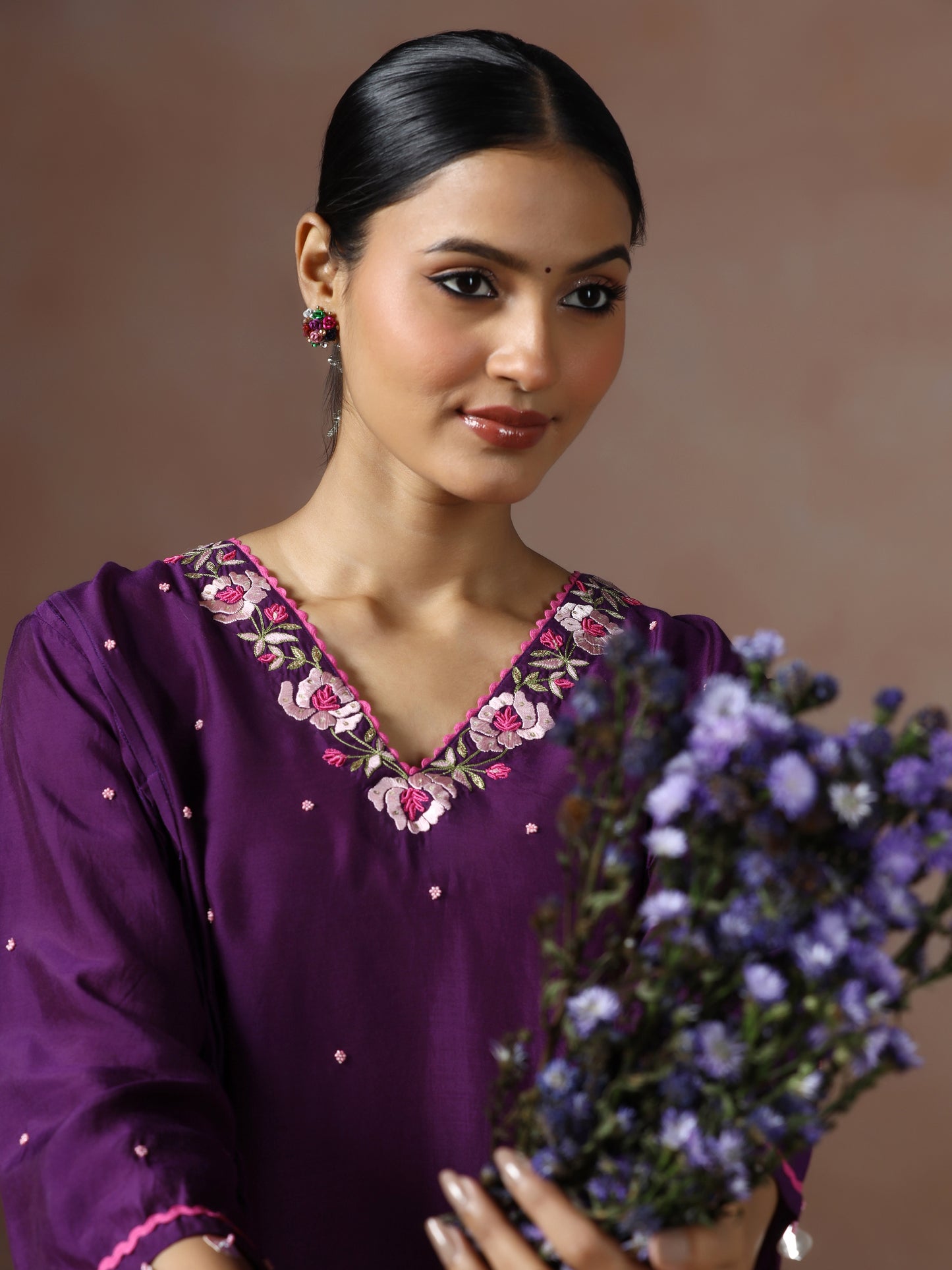 Saanjh: Purple Embroidred Cord Set
