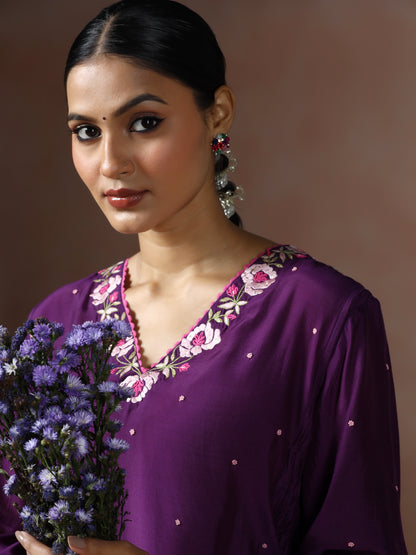 Saanjh: Purple Embroidred Cord Set