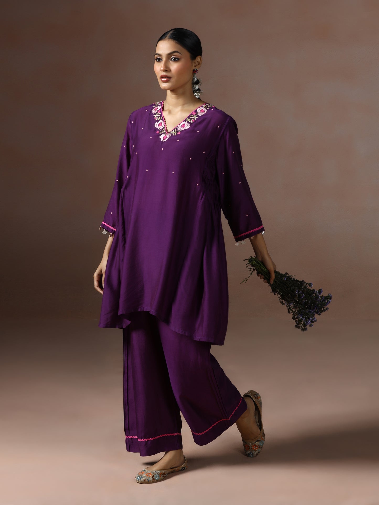 Saanjh: Purple Embroidred Cord Set