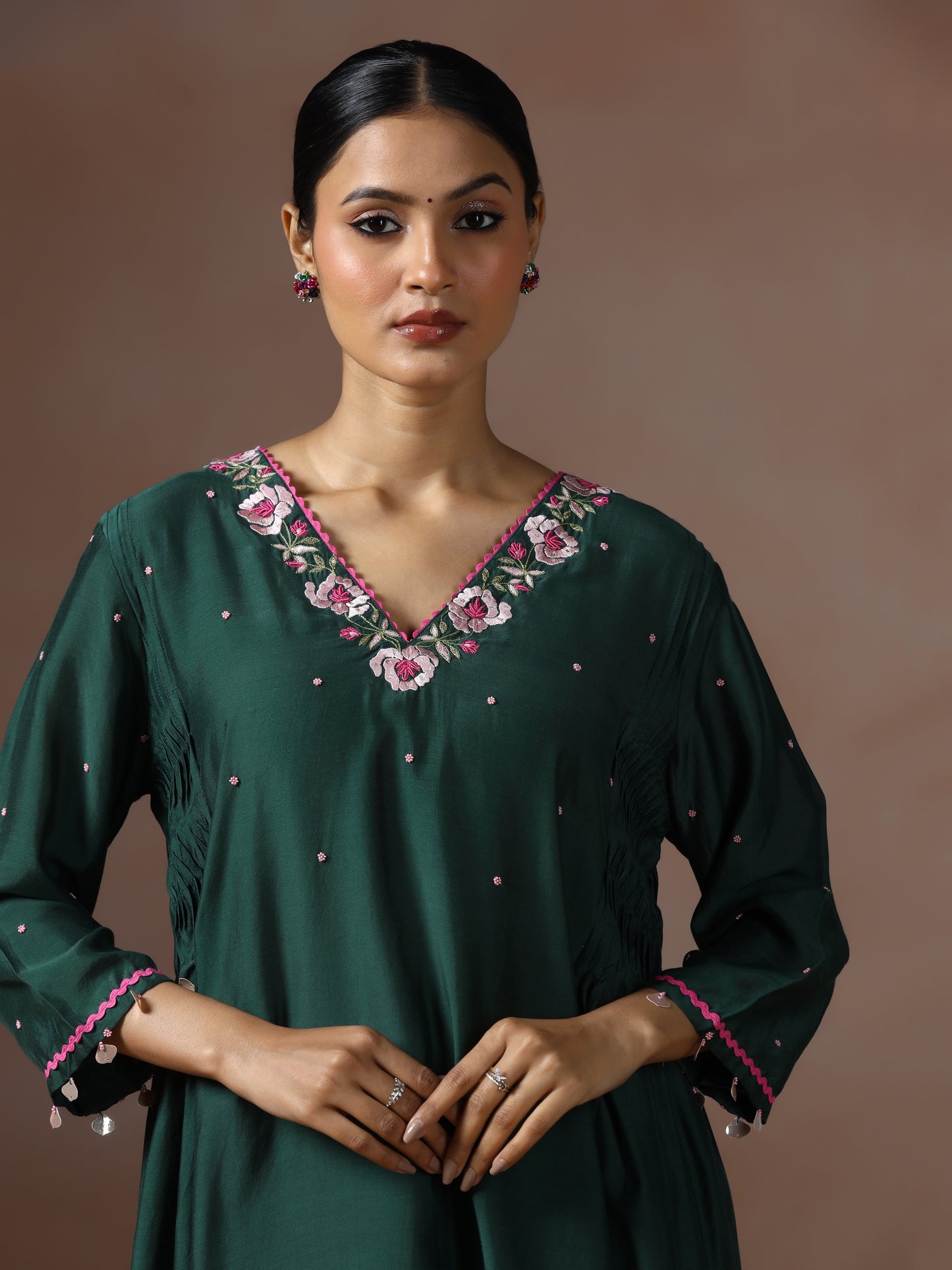 Saanjh: Emerald Green Embroidred Cord Set