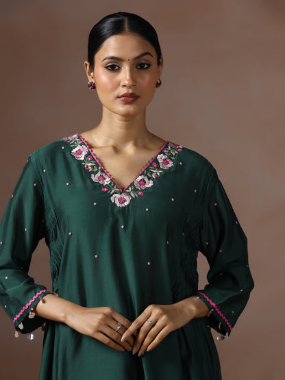 Saanjh: Emerald Green Embroidred Cord Set
