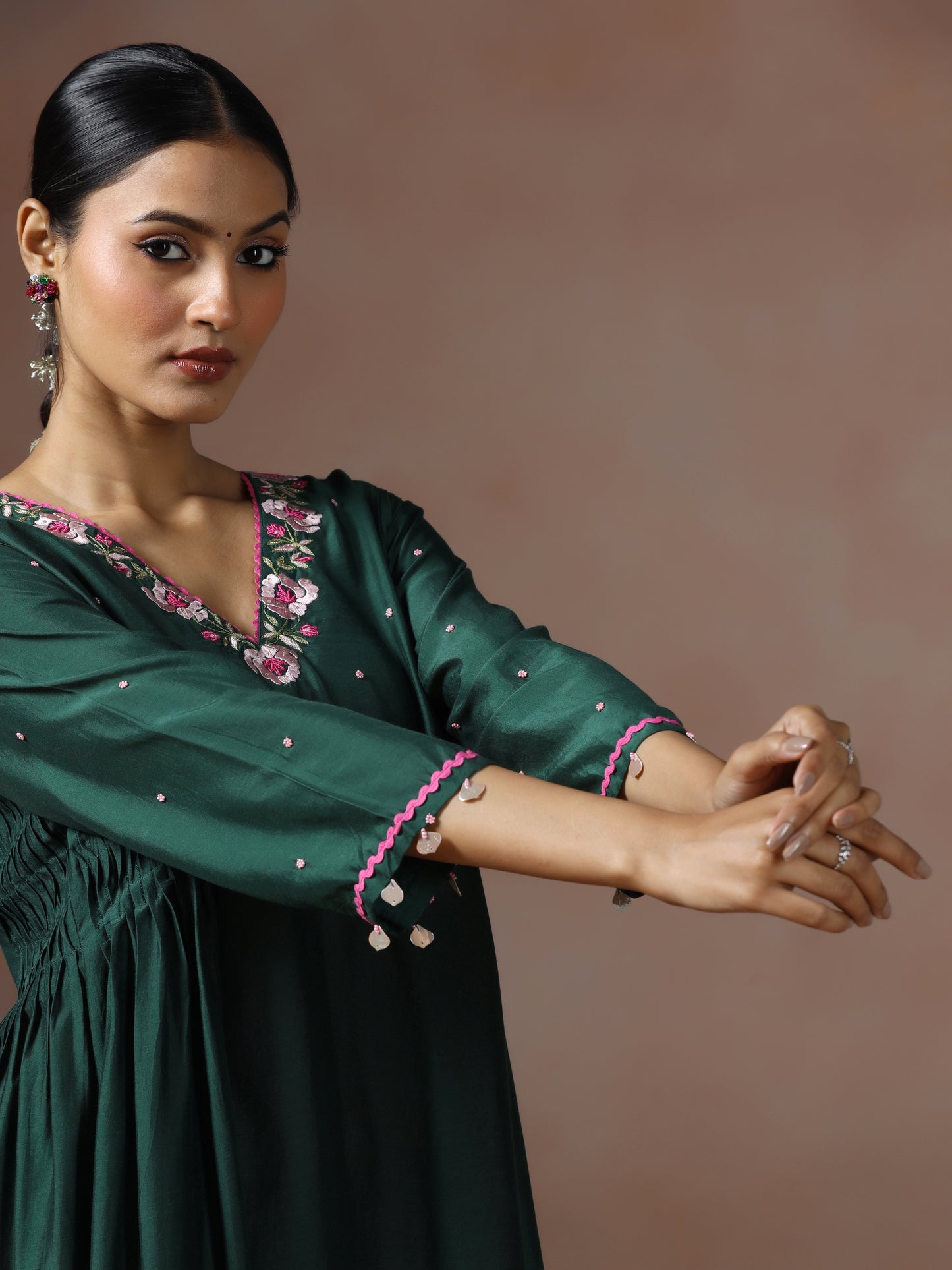 Saanjh: Emerald Green Embroidred Cord Set