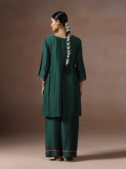 Saanjh: Emerald Green Embroidred Cord Set