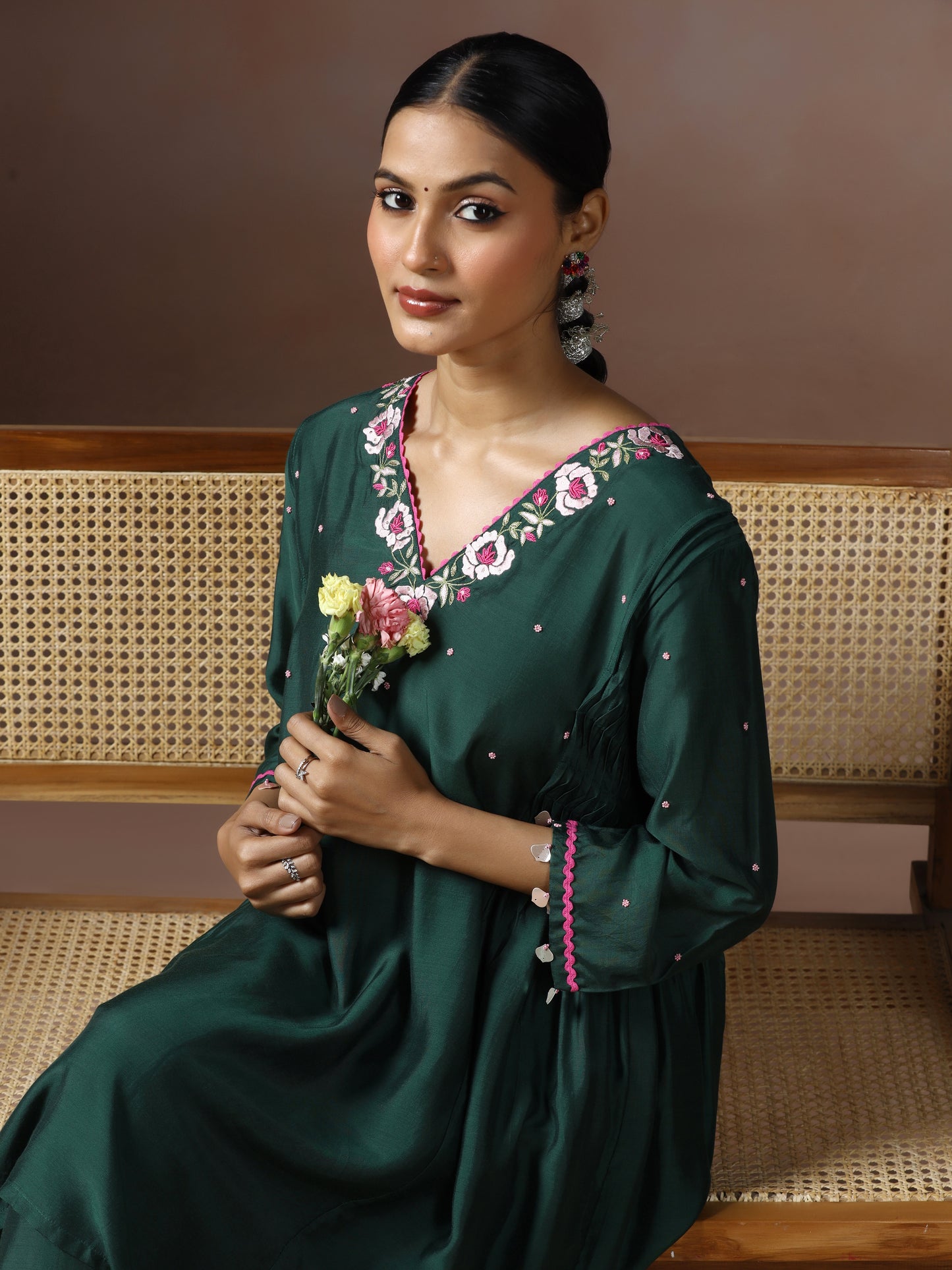 Saanjh: Emerald Green Embroidred Cord Set